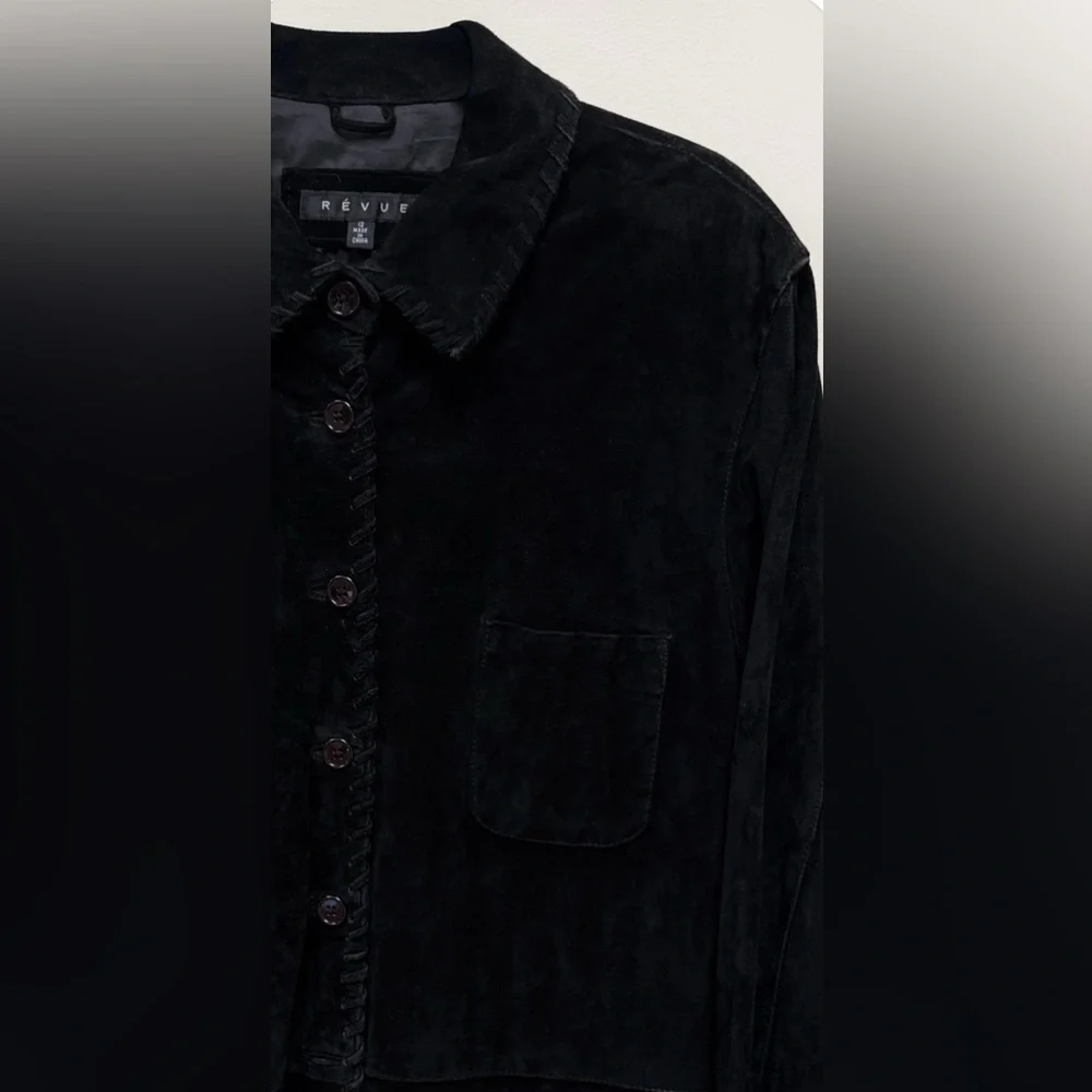 Revue Black Suede Jacket with Whipstitch Trim Size 12 - Picture 2 of 7